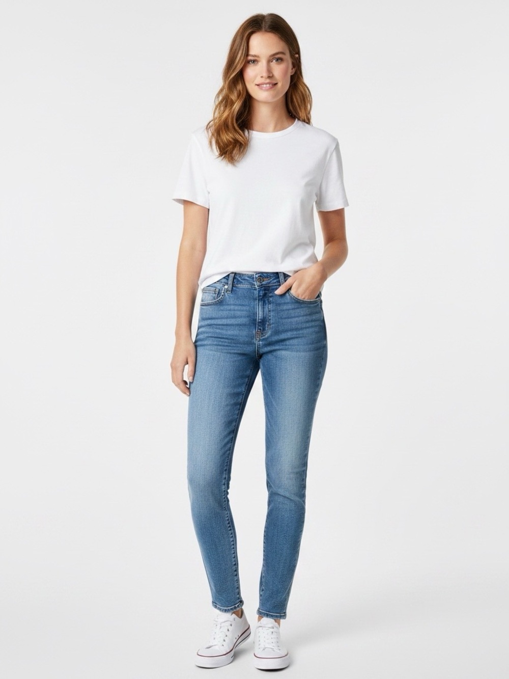 Curve Appeal high rise skinny blue jeans 8 cotton spandex stretch denim med wash